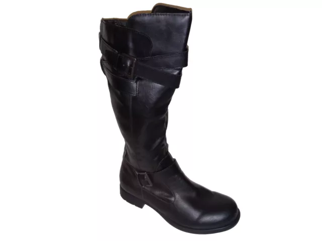 BOC By Born Black Womens Calf Boots Size 9M Riding Tall Zipper Buckles Knee Shoe