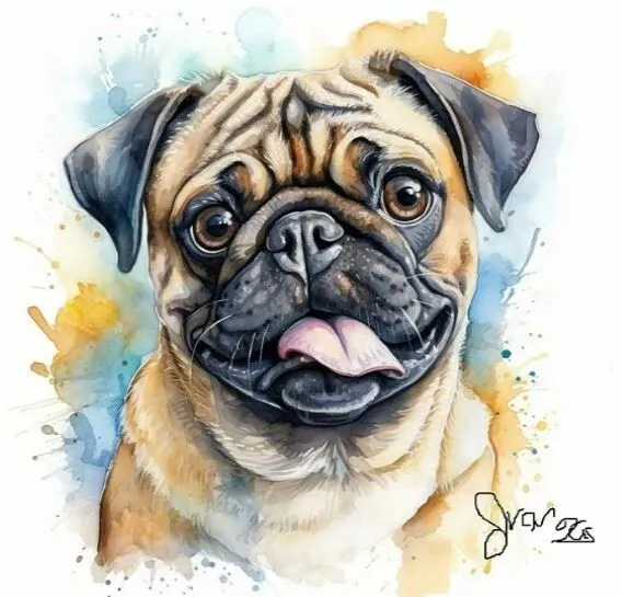 Watercolor Pug Painting Art Print 8x11 inch