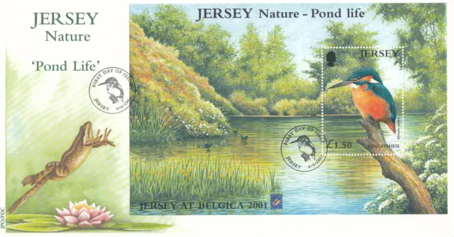 (132922) Pond Life BELGICA minisheet GB Jersey FDC 2001