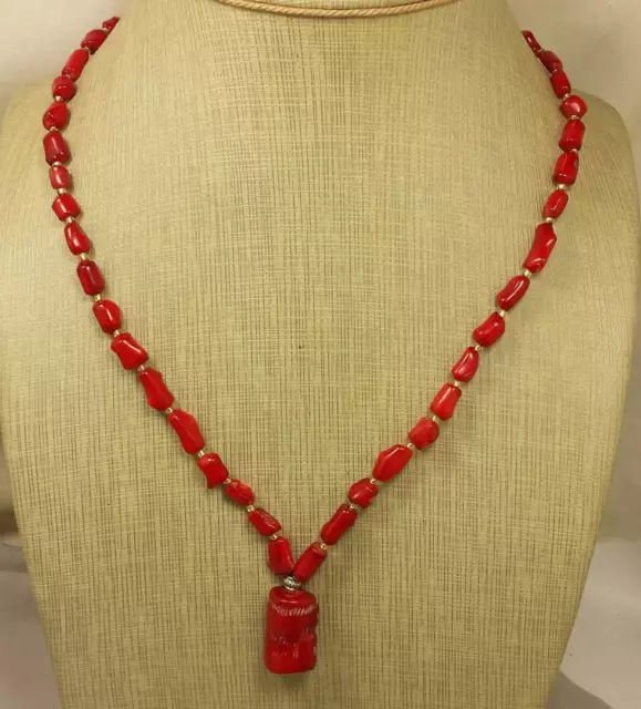 PRETTY RED SEA coral bead necklace/5-10mm nuggets,15-20mm pendant (y121 ...