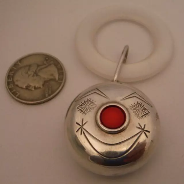 Towle Sterling Silver 85 Rattle w/faux Mother Pearl Teething Ring Clown Face