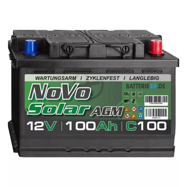 Novo Solar AGM 12V 100Ah Versorgerbatterie Wohnmobil Solar Boot Camping Batterie