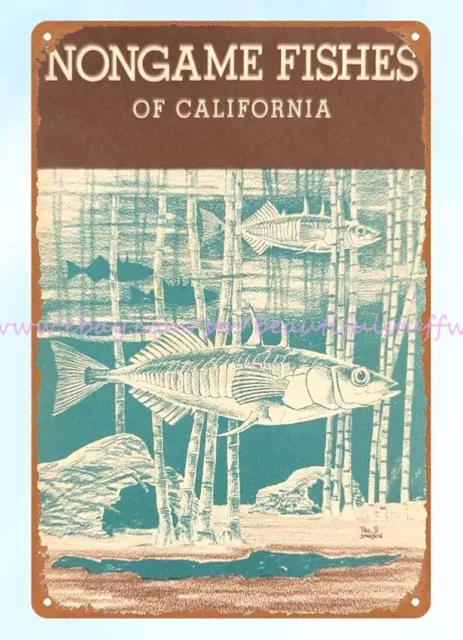 1960 Nongame Fishes of California Game Fish metal estaño letrero arte de pared exterior