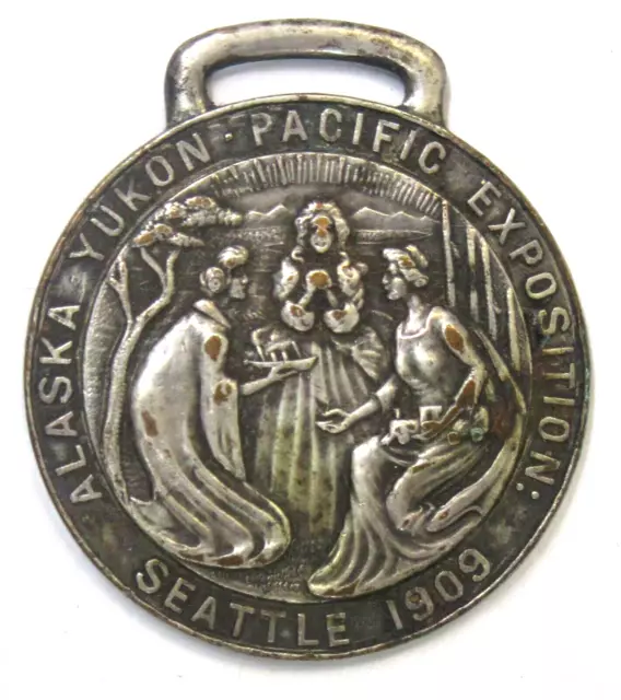 1909 AYPE Alaska Yukon Pacific Expo Seattle OFFICIAL SOUVENIR watch fob zw