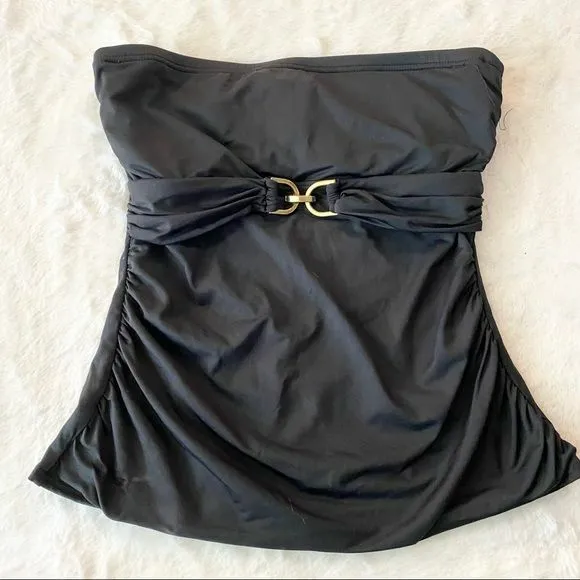 Michael Kors Black Strapless Bandeau Gold Buckle Tankini Swim Top Size XS