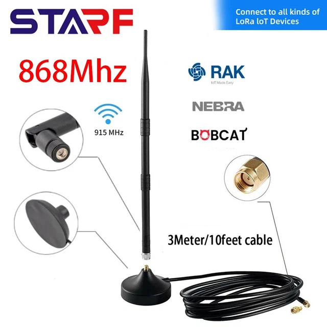 Con RAK 2 Bobcat 300 Kit Antenna Hotspot 50 Ohm con Base 868 MHz