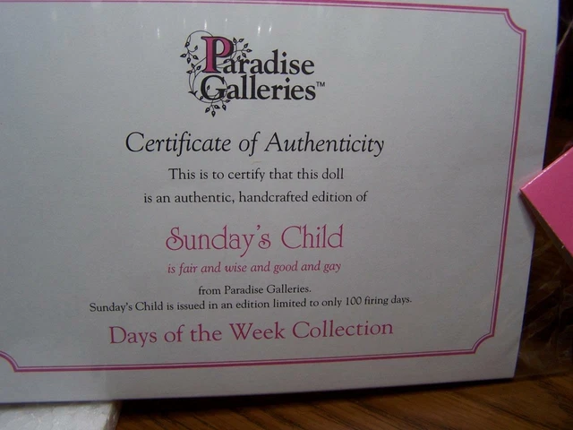 Paradise Galleries Porcelain Doll Treasury Collection  Premier Edition Sunday's 4