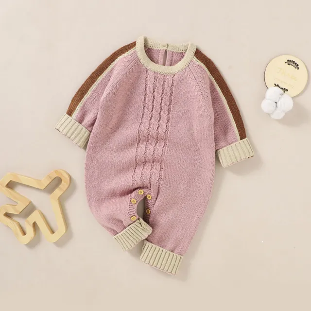 Baby Crochet Knitted Pattern Color block Design Knit Romper