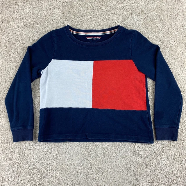 Tommy Hilfiger Sweatshirt Boys Medium Red White Blue Colorblock Long Sleeve Crew