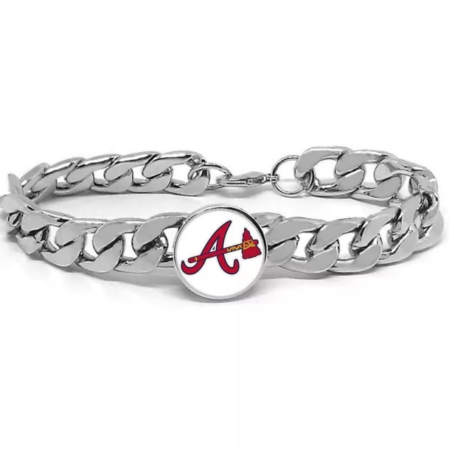 Atlanta Braves Stainless Wide Womens Mens Link Chain Bracelet Baseball Gift D4