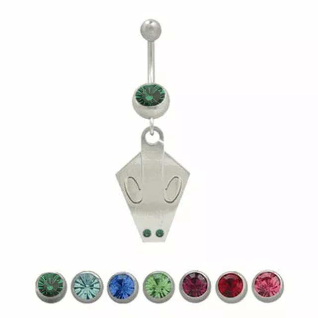 14g Belly Button Ring Surgical Steel Dangling Tribal Etched Design with CZ Jewel