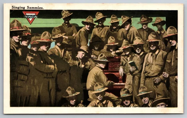 Singing Sammies YMCA Army Uniforms Piano WWI Postcard F29