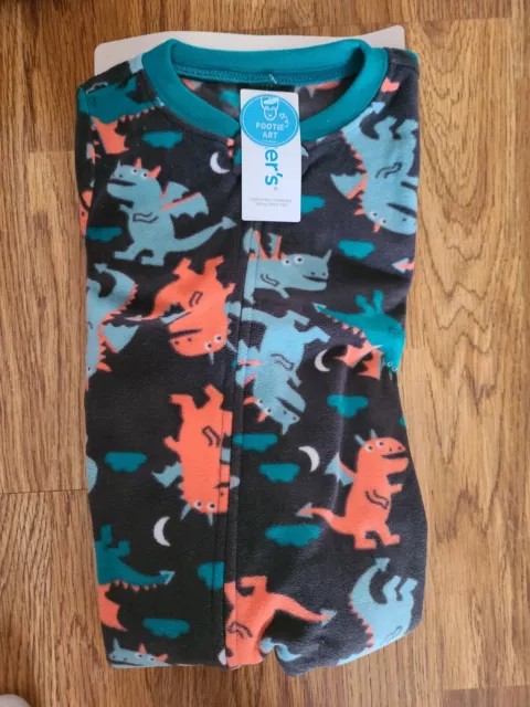 Infant Toddler Carters Fleece Pajama PJs Footie Sleeper Dinosaur Black 12 18 2T