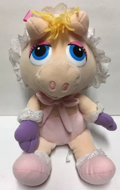 Jim Henson Miss Piggy 15” Plush Muppet Babies Doll Stuffed Bonnet Pink Yarn Hair