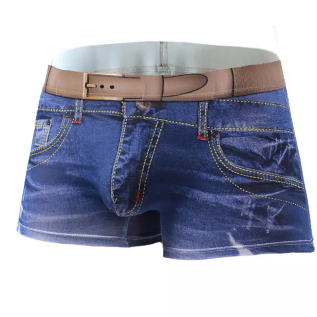 Men Smooth Cotton Boy Shorts Fake Denim Jean Printed Boxer Briefs