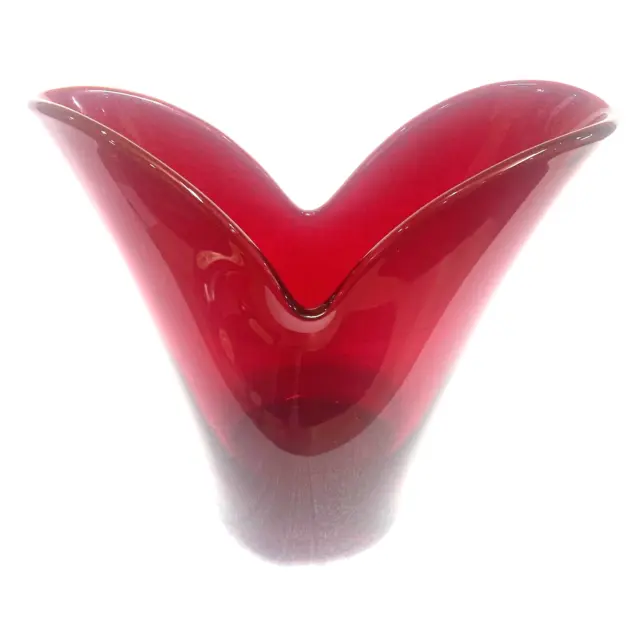 Uber New Martinsville MCM 1958 Viking Blown Art Glass Split Ruby Red Vase - 33P