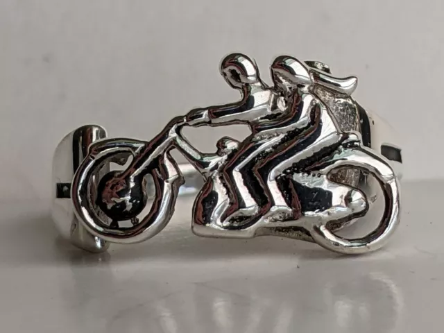 Sterling Silver Motorcycle Ring Couple Riding On Road 4.7g Sz 9 Adjustable