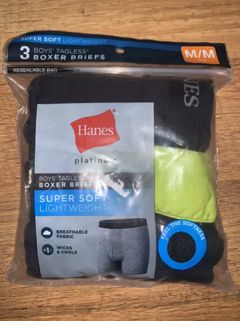 Hanes Kids Boys Platinum Cotton 3-Pack Boxer Brief Underwear Med M Green Black