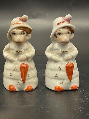 Mid century, ceramic monkeys dressed as ladies , salt/ pepper shakers, Japan