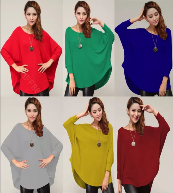 Stylish Womens Loose Batwing  Crew Neck Quality Knitted Top / Jumper Size 8 - 26