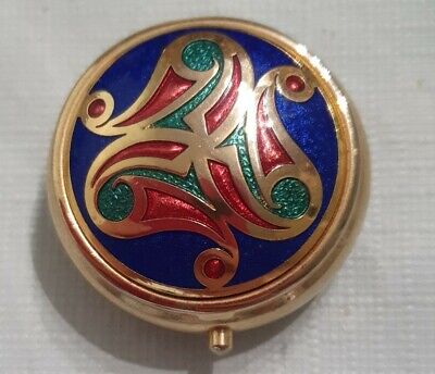 Vintage Gold, blue, red, green swirled cloisonné hinged pill box  FREE P&P