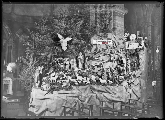 Famille, maison, Plaque verre photo stéréo, négatif noir & blanc 4,5x10,7 cm