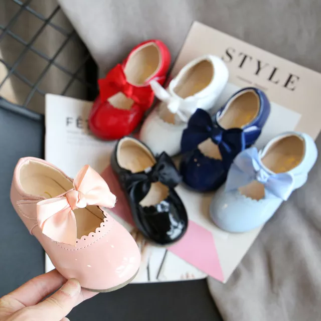 Spanish Bow Shoes Baby Girls Mary Jane Shiny Wedding Party Patent Flat Shoes Uk
