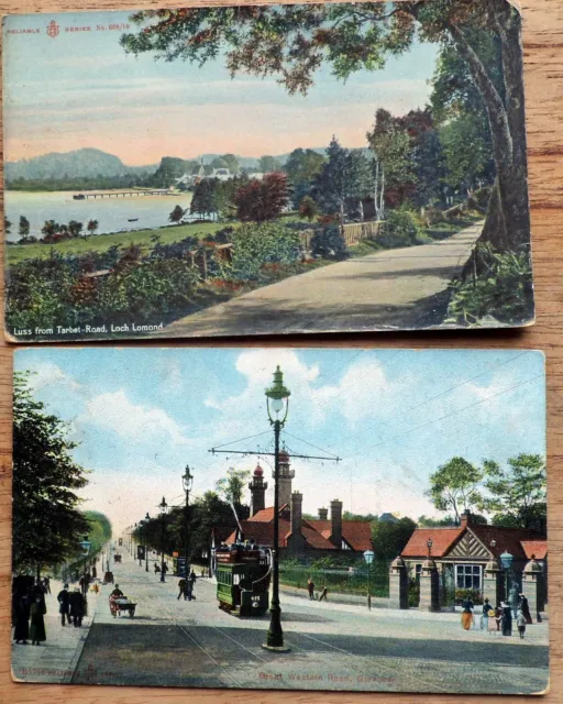 Postcards: Great Western Road Glasgow & Luss Loch Lomond. Reliable Series. 1907
