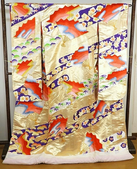 Japanese Kimono Uchikake Luxurious Wedding Embroidery Pure Silk Gold K481 20