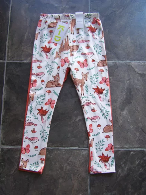 BNWT Girl's 2 Pack Forest Animals Cotton Knit Leggings Size 4