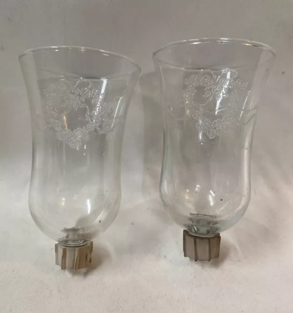 Lot of 2 Vintage Clear Glass W/ Etched Heart Wreath Peg Sconce Candle Holder 5”