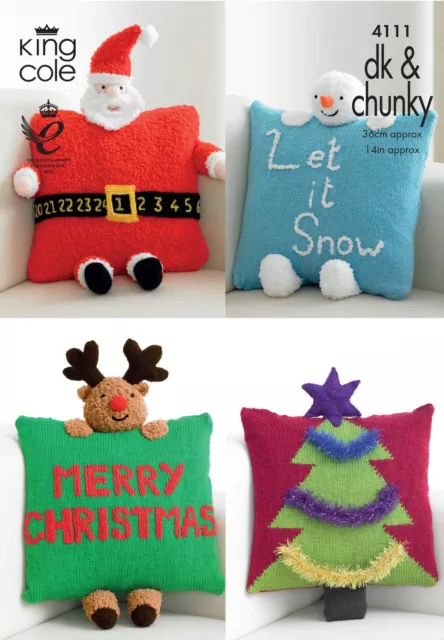 King Cole 4111 Knitting Pattern Christmas Cushion Covers to knit in DK & Chunky