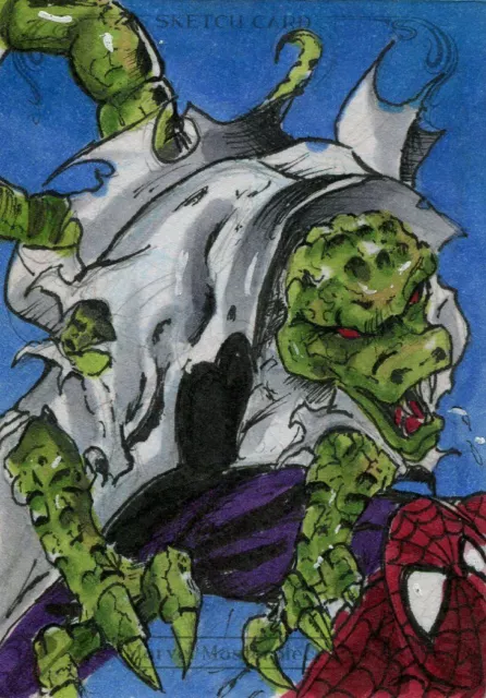 Upper Deck Marvel Masterpieces 2018 Sketch Card By Cesar Flores Lizard & Spidey