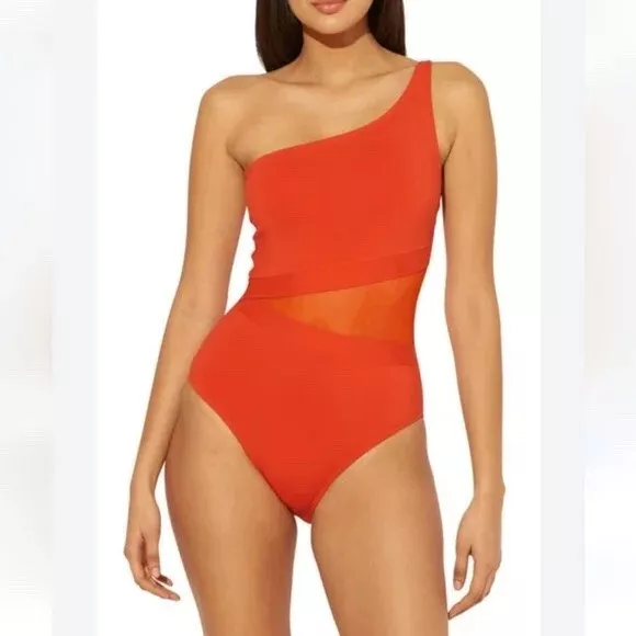 NWT Bleu Rod Beattie Don't Mesh With Me One Piece One Shoulder Swimsuit Size 12