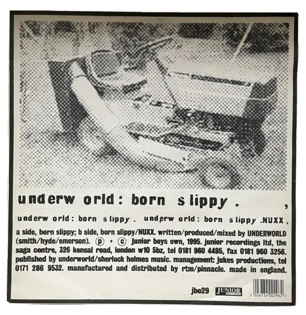 UNDERWORLD - Born Slippy 12"" Vinyl Single 331⁄3 RPM Junior Boy's Own 1995 UK jbo29