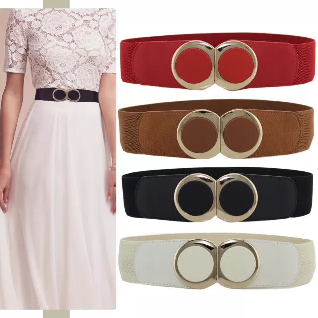 Fashion Women Wide Elastic Belts Buckle Lady Dress Stretch Waistband Girls