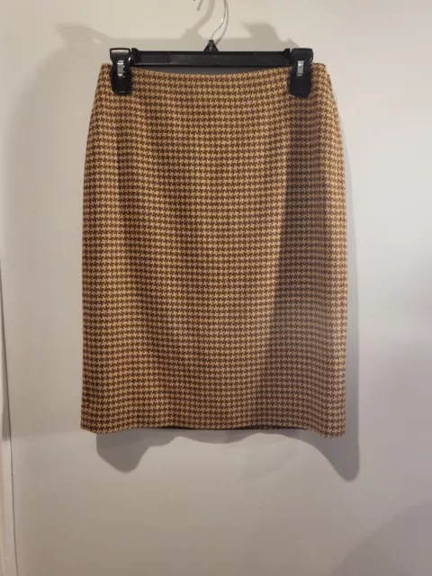 Vintage Brooks Brothers Wool Houndstooth Lined Skirt, Brown/Cream, Sz 4 P