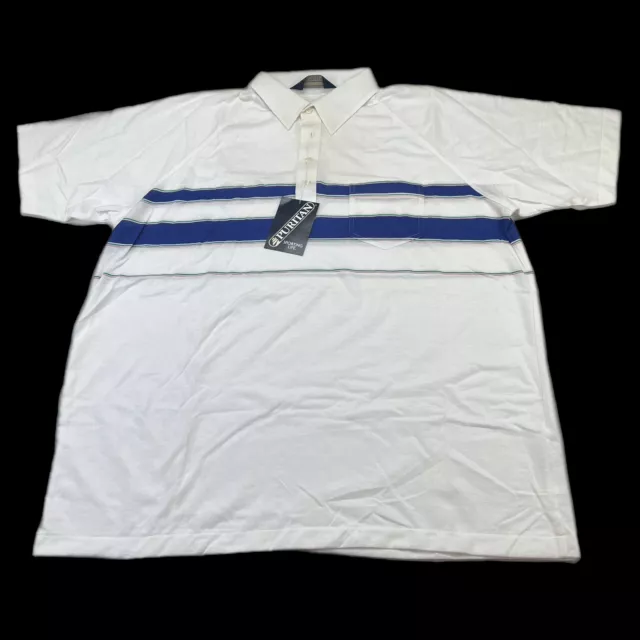 Vtg 80s 90s Puritan Polo Shirt Mens XL Sporting Life Short Sleeve NWT White Blue