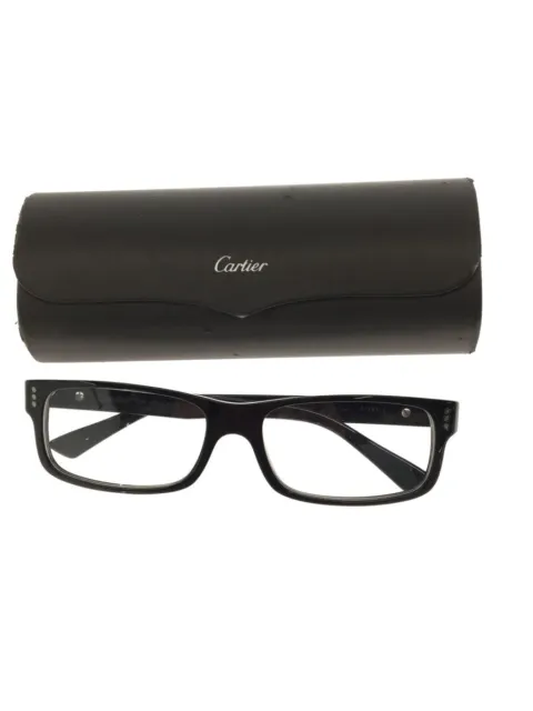 CARTIER Glasses Frame Black Rectangle Square Eyeglasses 140 with Case Authentic