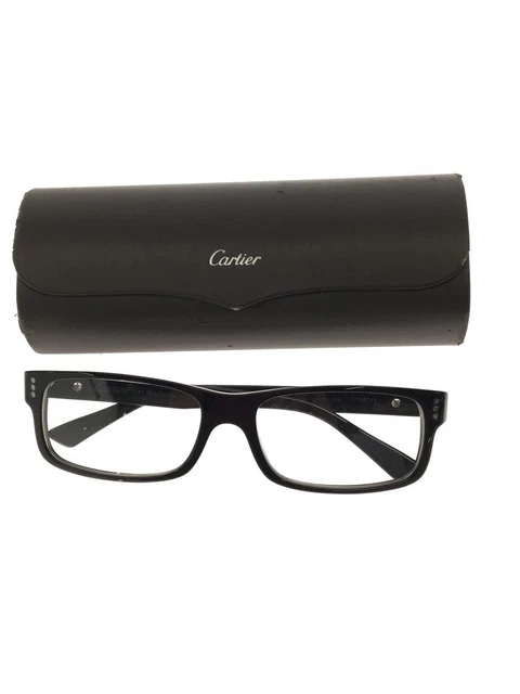 CARTIER Glasses Frame Black Rectangle Square Eyeglasses 140 with Case Authentic CARTIER Glasses Frame Black Rectangle Square Eyeglasses 140 with Case Authentic