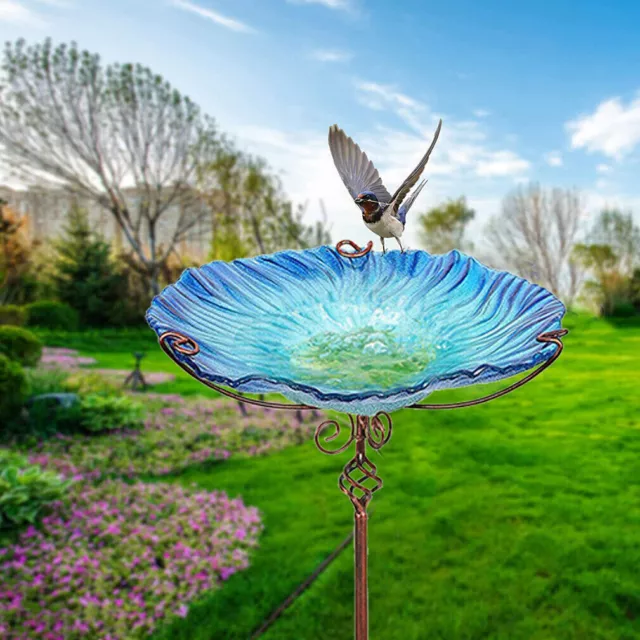 Vogeltränker Gartenstecker Glas Gusseisen Vogelbad 79cm Futterschale Gartendeko