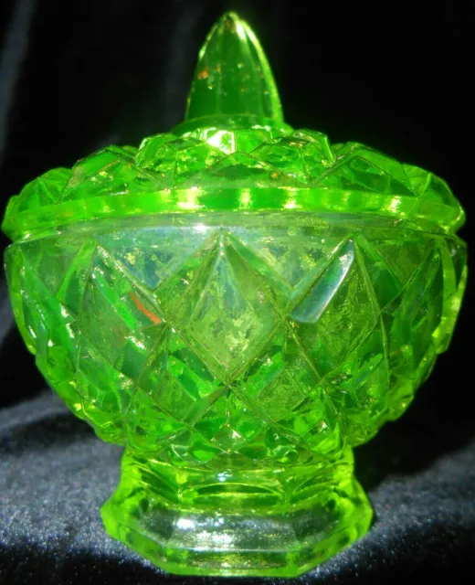 Green Vaseline Uranium glass covered candy dish coffee sugar jar cracker mustard