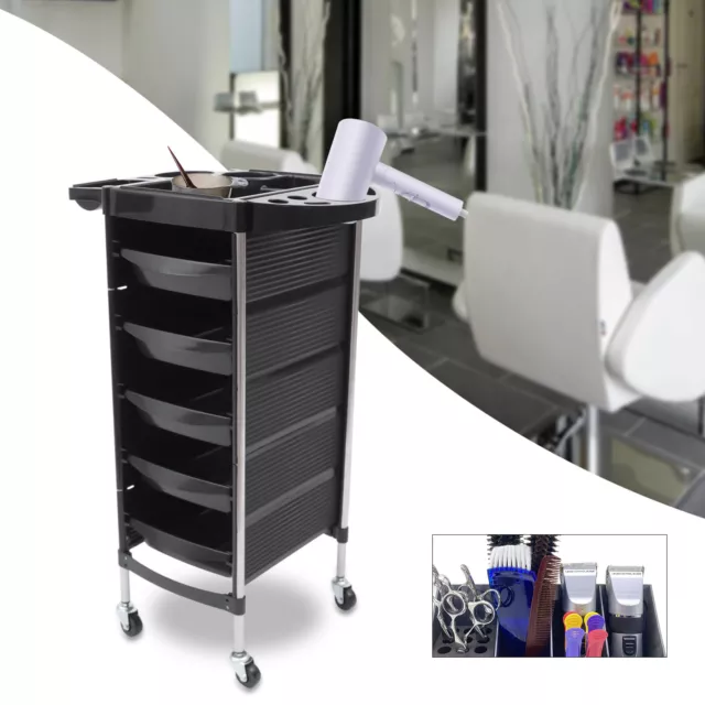 5-Tier Storage Rolling Trolley Caster Salon Hairdresser Trolley Beauty Equipment