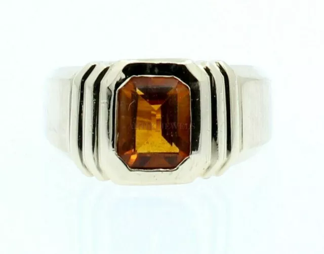 Natural Citrine Gemstone with 14K White Gold Plated Silver Ring for Men's AJ669