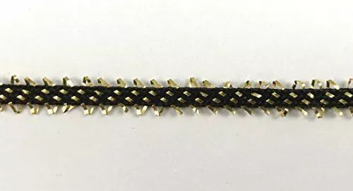 5 Yards Metallic Hand Beaded Trim Black & Light Gold Braid Lace Ribbon 1/2  DIY