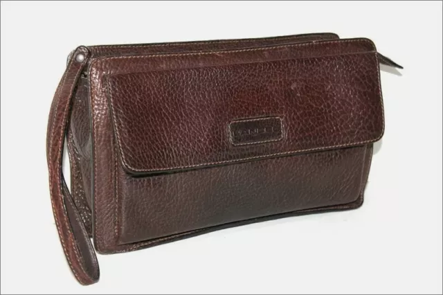 LANCEL Pochette Vintage Cuir Grainé Marron Foncé TBE