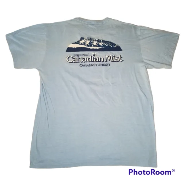 Canadian Mist Blue T-Shirt XL 46 Single Stitch Vintage 70s 80s Double sided
