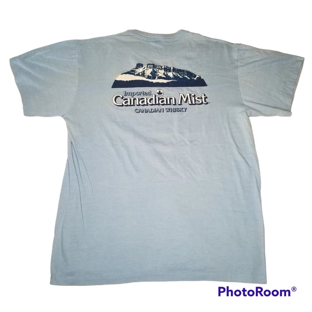 Canadian Mist Blue T-Shirt XL 46 Single Stitch Vintage 70s 80s Double sided