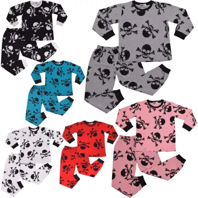 Kids Boys Girls Skull n Bones Children Pyjamas PJs 2 Piece Cotton Set Nightwear
