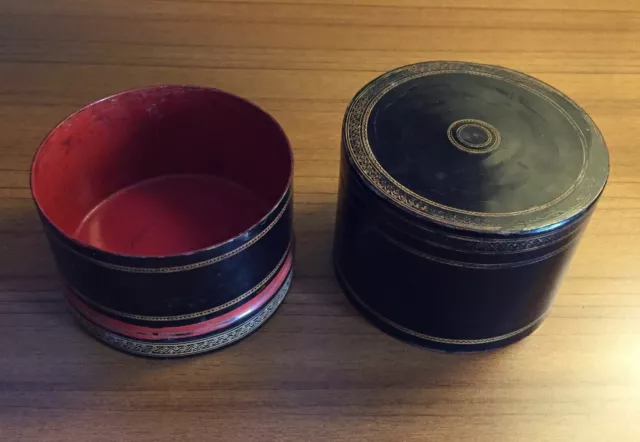 Antique Burmese Black & Red Lacquer Round Betel Box 10